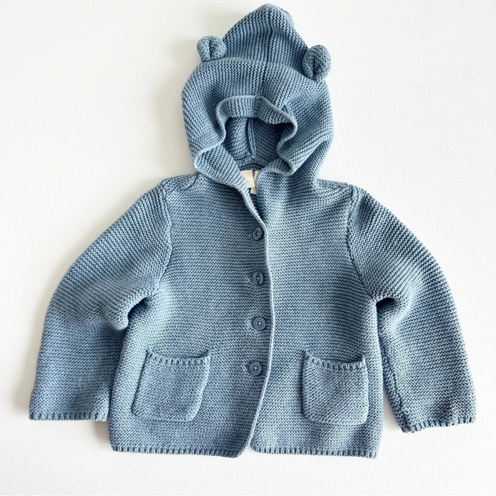 Baby Gap Baby Bear Garter Cardigan Light Indigo Blue Size 12-18 Months